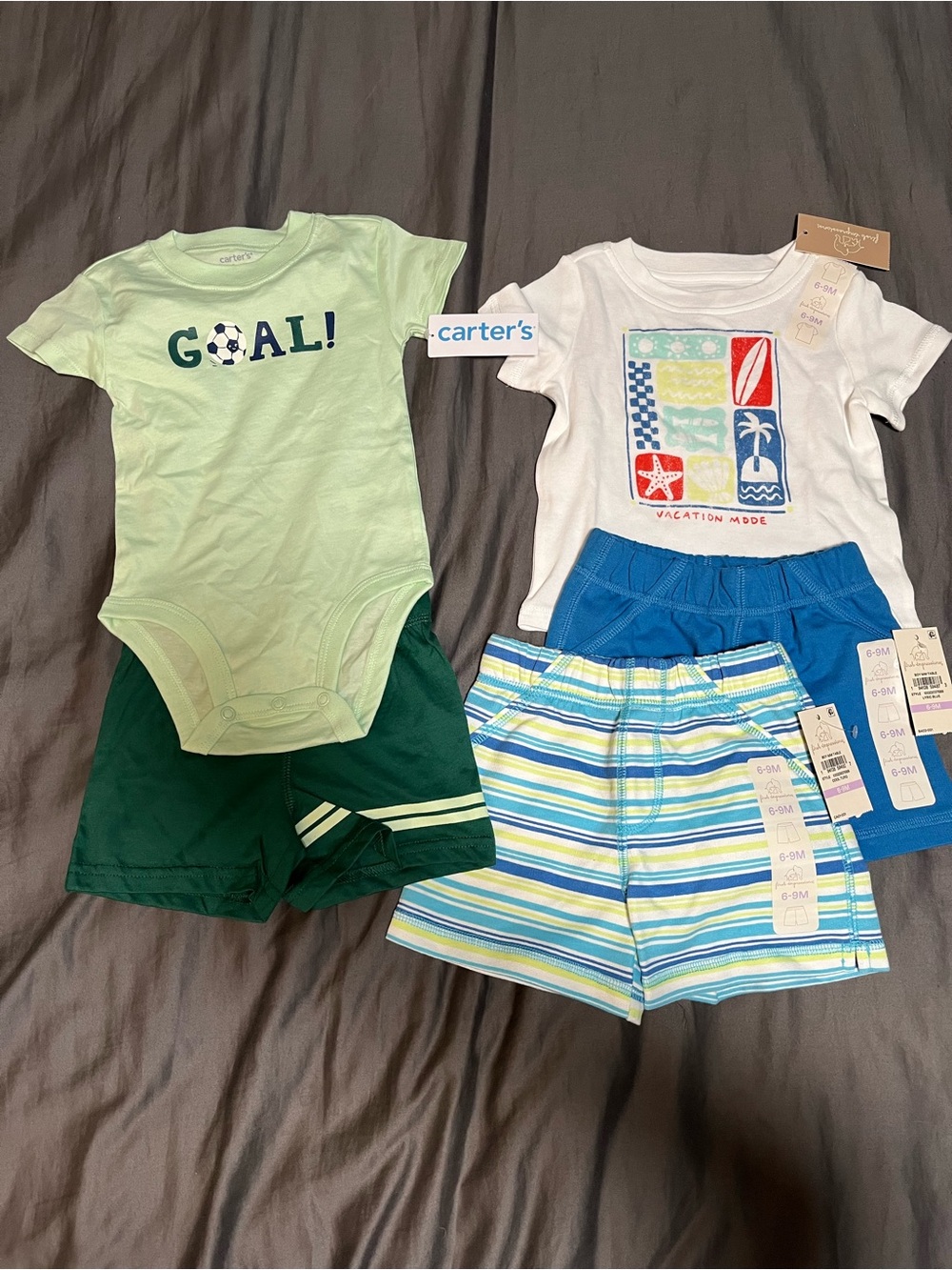 Carter's Green & Blue Baby Boy Short Sets with Graphic Bodysuits